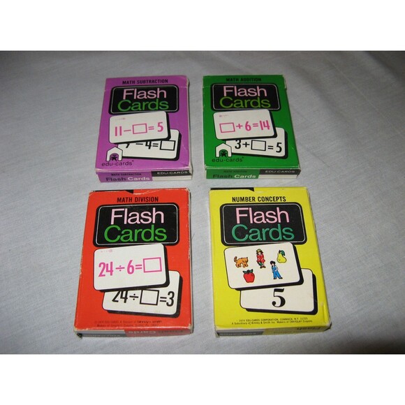 Edu-Cards Vintage 1974 Lot Of 4 Math Based Flash Card Sets Home School Education - Picture 1 of 4